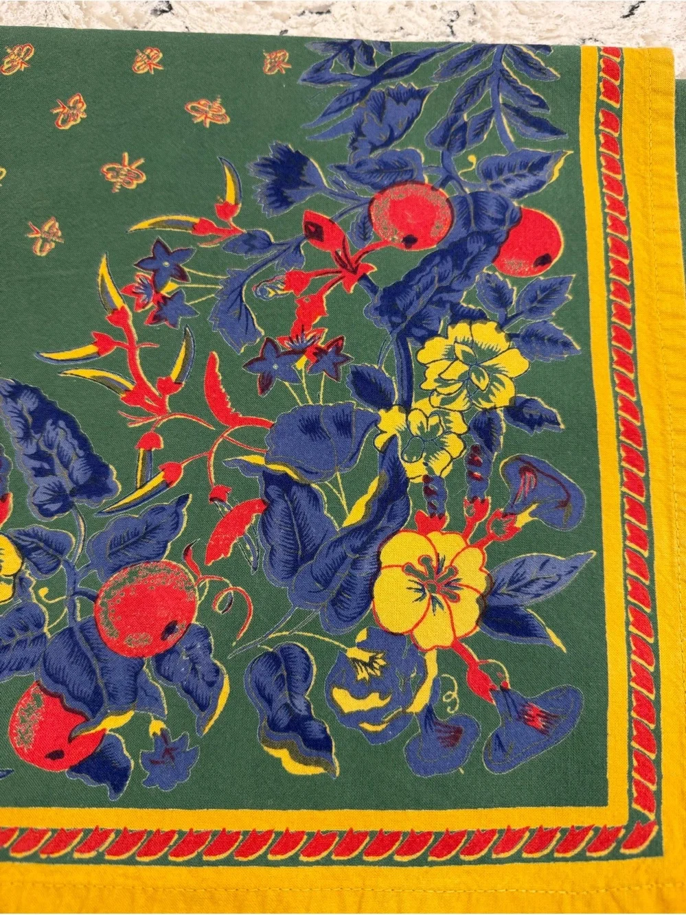 Williams Sonoma Vintage Provence Green Floral Tablecloth French Country 54 x 54